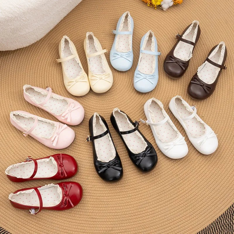Women's Mary Janes Flat Shoes - Round Toe Buckle Strap Ballet Flats