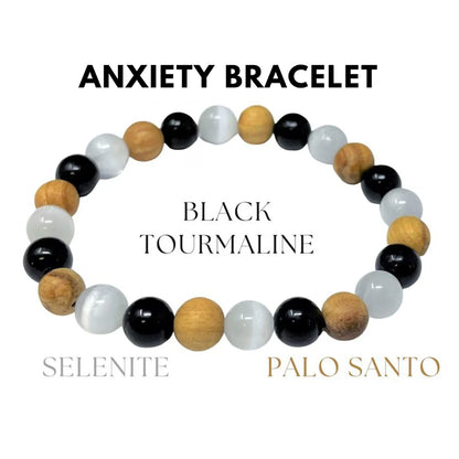 8mm Black Tourmaline, Selenite & Palo Santo Wood Beaded Bracelet