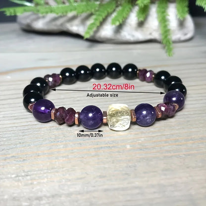 Citrine, Garnet & Amethyst Crystal Bead Bracelet – Natural Stone Healing Jewellery