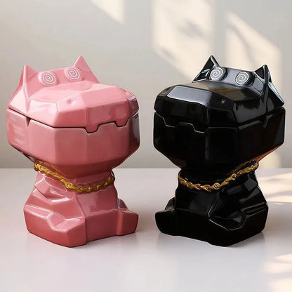 Dog Shaped Ceramic Ashtray with Lid – Windproof Cute Animal Figurine Décor