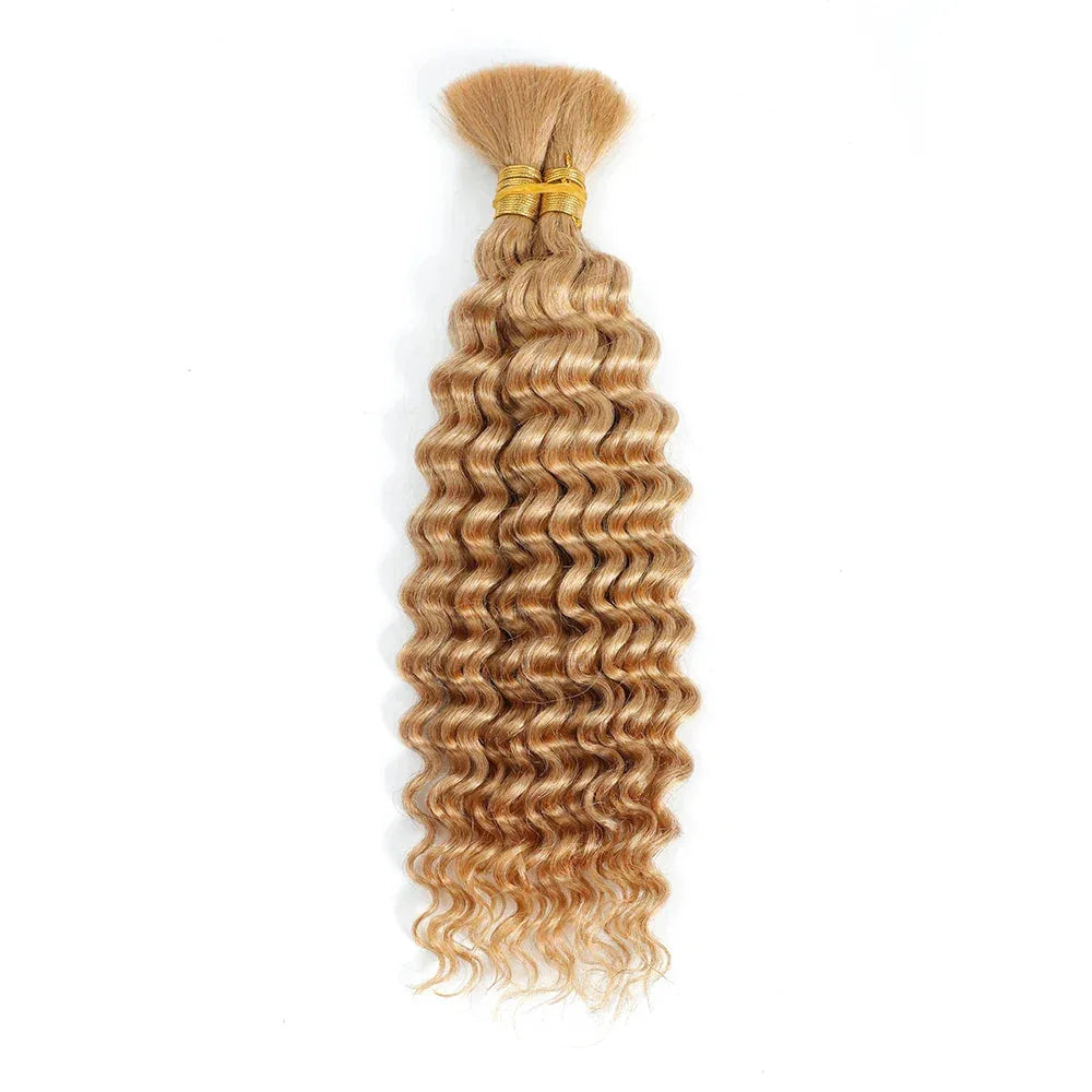 Blonde Highlight Bulk Braiding Hair - Deep Wave Curly Human Hair 100g for Boho Braids - Shello's Creative Boutique