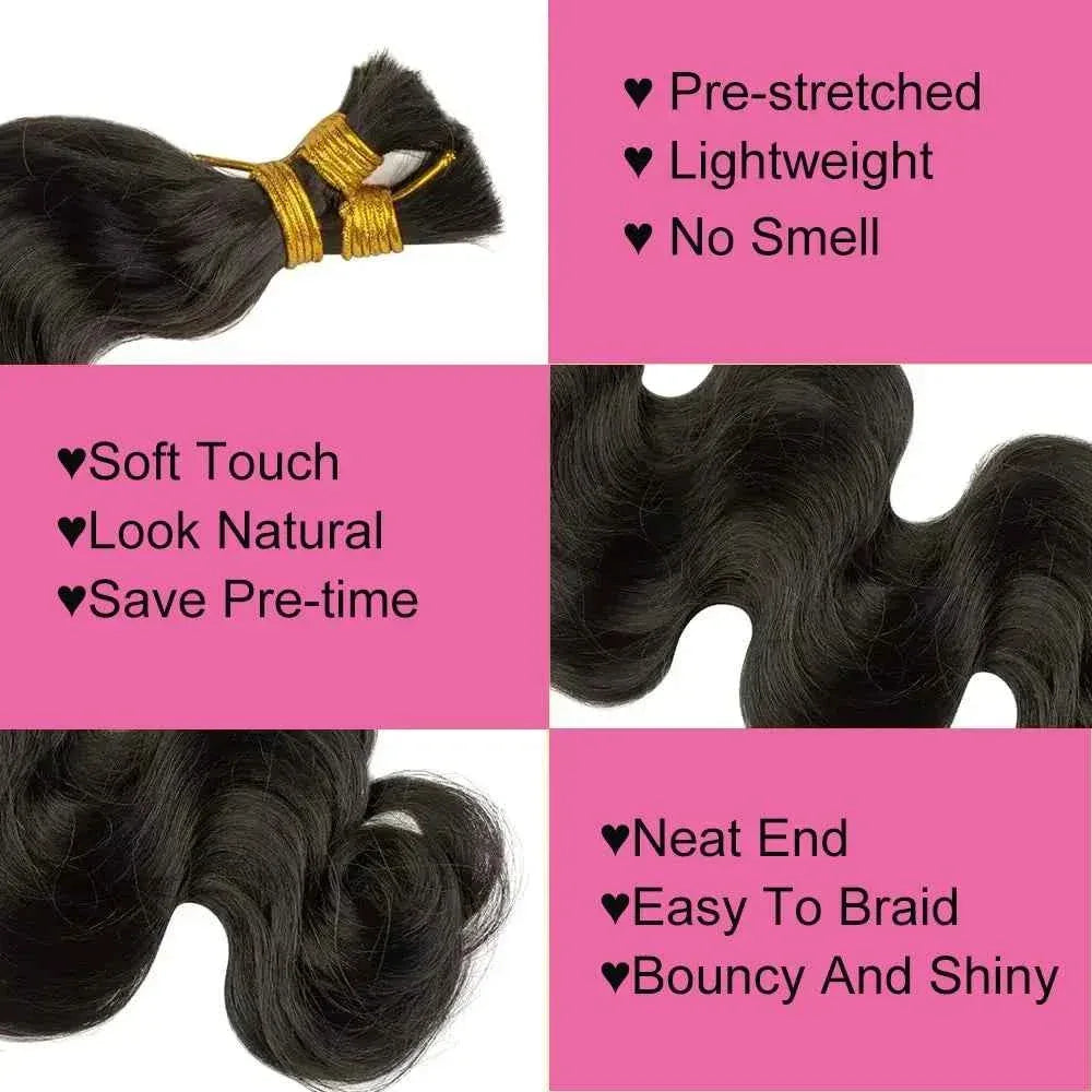 Body Wave Braiding Hair - 100% Human Hair Double Drawn Bulk for Boho Knotless Braids - Shello's Creative Boutique