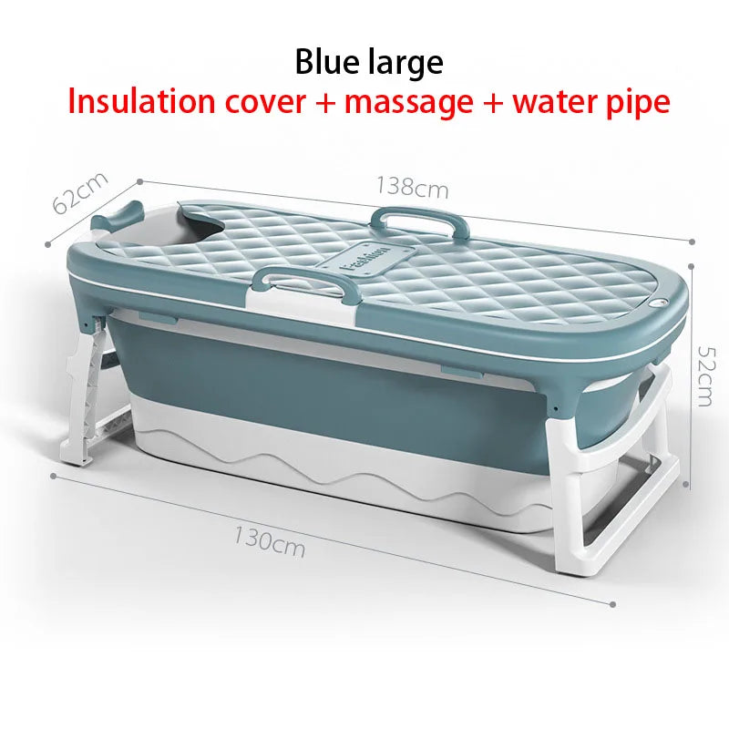 Foldable Adult Bath Barrel – Thickened Plastic Sitting Bathtub with Foot Massage & Lid