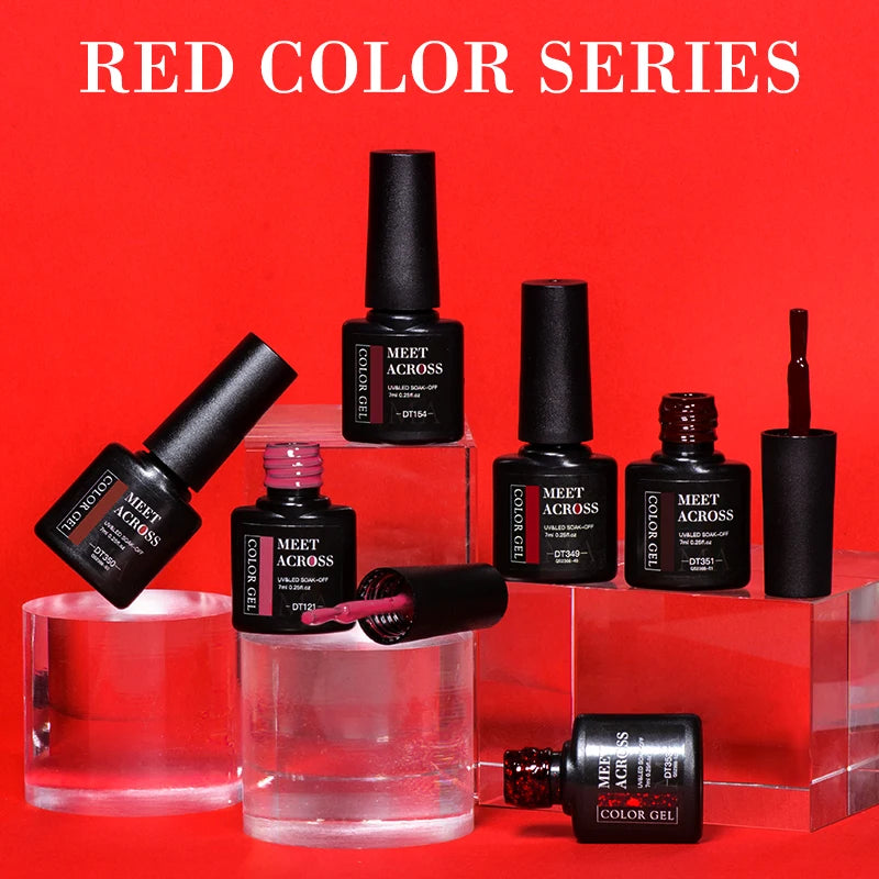 MEET ACROSS 7ml Red Gel Nail Polish Crystal Semi Permanent Soak Off UV Gel Varnish Nail Art Manicure Base Matte Top Coat Vernis - Shello's Creative Boutique