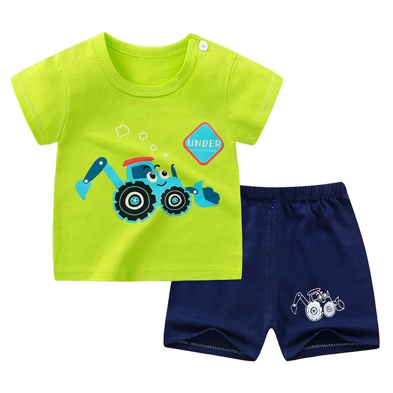 Cartoon Vibes Cotton Baby Summer Set – Unisex Short Sleeve Tee & Shorts for Ages 0–1Y Shello's Creative Boutique