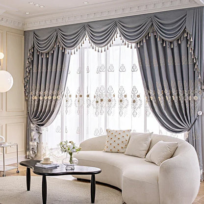 European Modern Blackout Curtains - Luxury Embroidered Tulle Villa Valance for Living Room & Bedroom