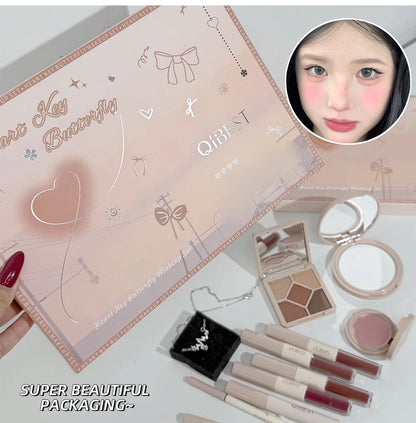 Makeup Gift Box Butterfly Bow Heart Limited Lipstick Powder Blush Eyeshadow Makeup Gift Box Set and Necklace Gifts for Women - Shello's Creative Boutique