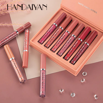 HANDAIYAN 6-Piece Liquid Lipstick Set - Long-Lasting Matte Lip Gloss Gift Box