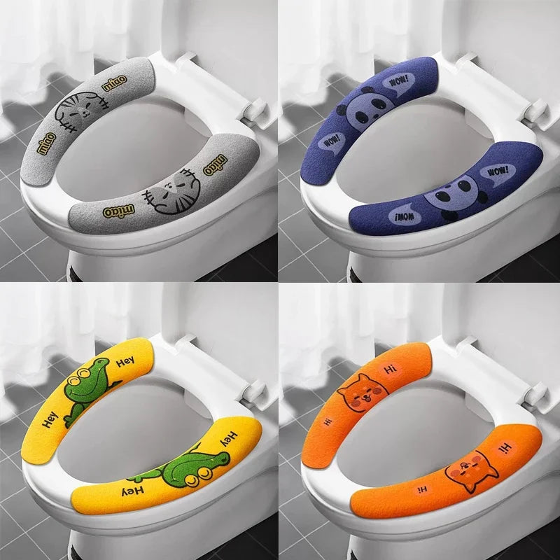Soft Cartoon Washable  Cushion WC Toilet Sticky Seat Pad Bathroom Warmer Seat Lid Cover Universal Toilet Seat Cover 1/4Pcs eprolo