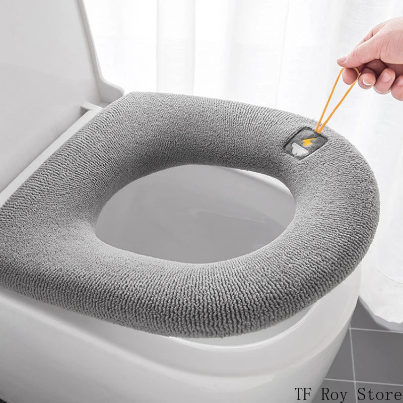 Soft Warm Toilet Pad Cushion with Handle Washable Winter Thicker Toilet Seat Cover Mat Bathroom Closestool Warmer Accessories eprolo
