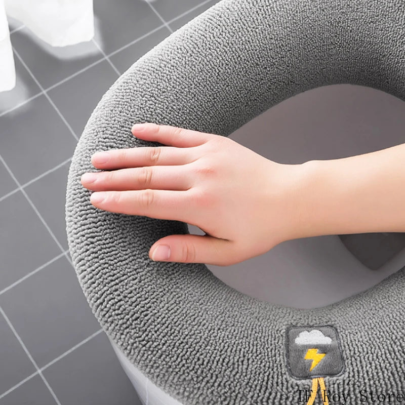 Soft Warm Toilet Pad Cushion with Handle Washable Winter Thicker Toilet Seat Cover Mat Bathroom Closestool Warmer Accessories eprolo