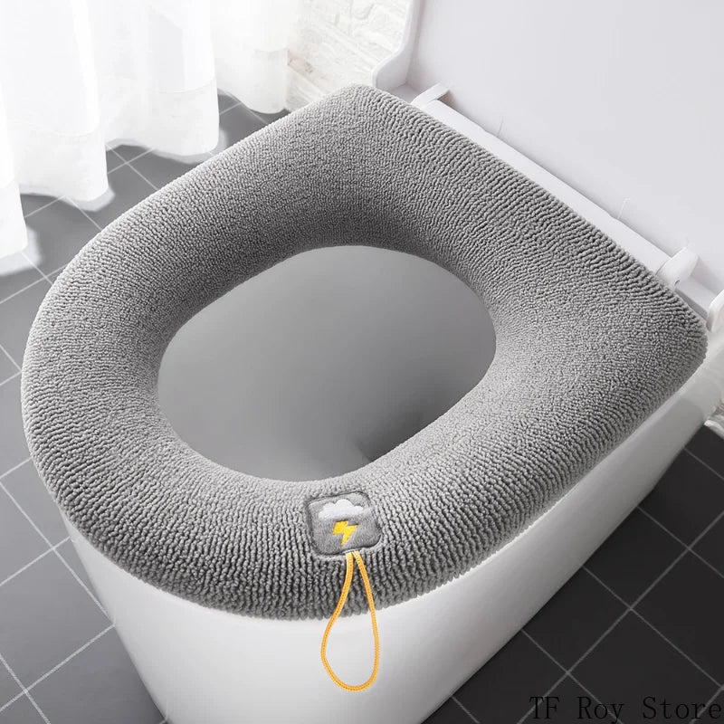 Soft Warm Toilet Pad Cushion with Handle Washable Winter Thicker Toilet Seat Cover Mat Bathroom Closestool Warmer Accessories eprolo