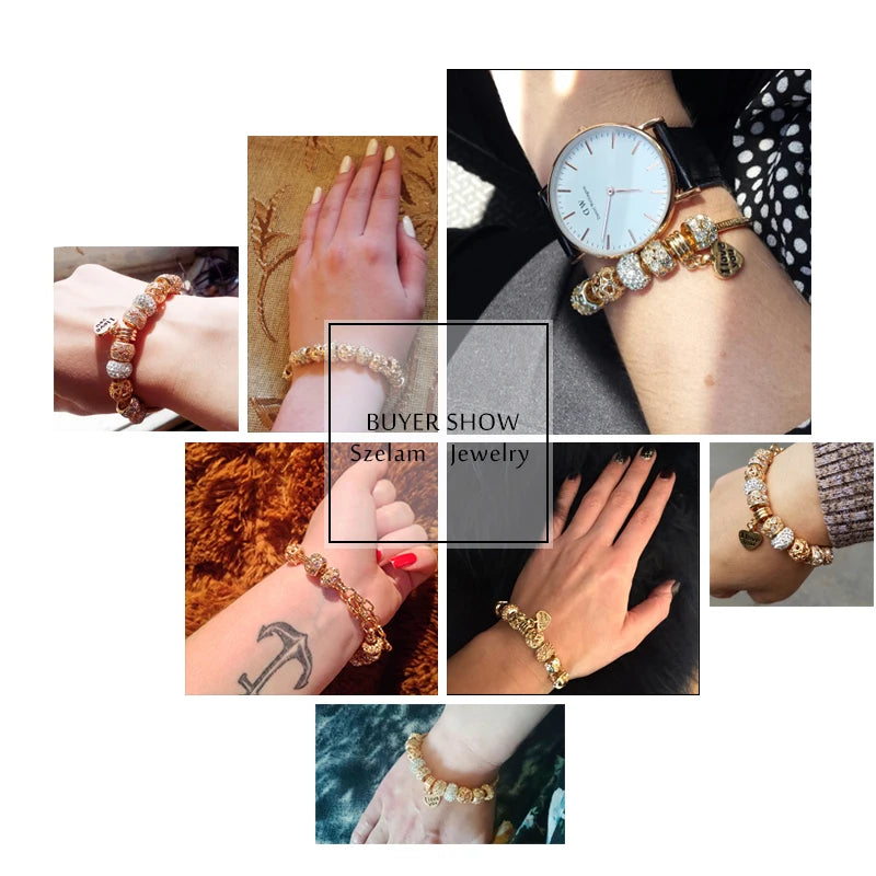 Szelam Luxury Crystal Heart Charm Bracelets & Bangles Gold Bracelets For Women Jewellery Pulseira Feminina Sbr160056 eprolo