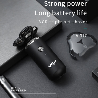 VGR V-317 5W USB Omnidirectional Three-dimensional Floating Three-network Electric Shaver, V-317 - Shello's Creative Boutique
