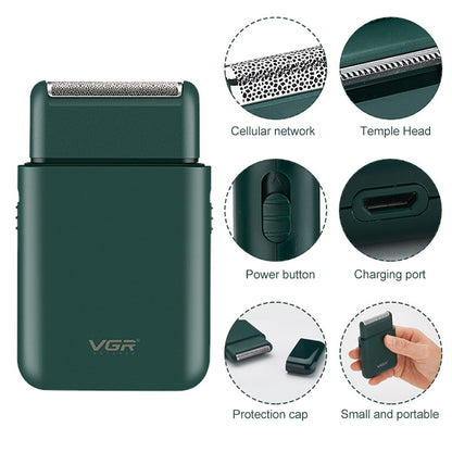 VGR V-390 5W USB Portable Reciprocating Electric Shaver, V-390 (Green), V-390 (Black) - Shello's Creative Boutique