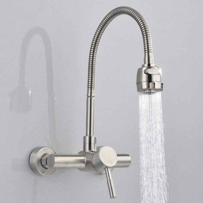 Stainless Steel Material Wall Mounted Kitchen Sink Mixer Faucet Free Rotation Hose Water Tap - Shello's Creative Boutique