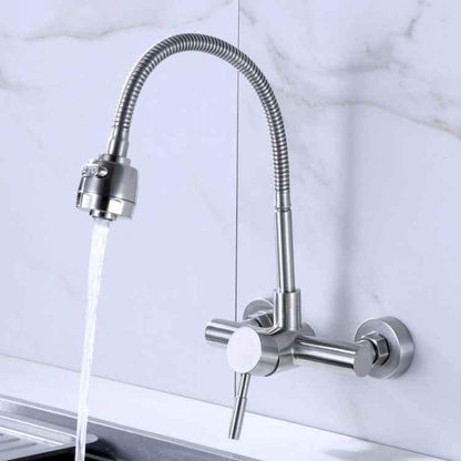 Stainless Steel Material Wall Mounted Kitchen Sink Mixer Faucet Free Rotation Hose Water Tap - Shello's Creative Boutique