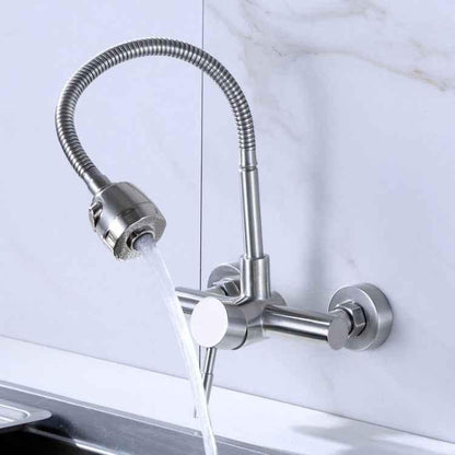 Stainless Steel Material Wall Mounted Kitchen Sink Mixer Faucet Free Rotation Hose Water Tap - Shello's Creative Boutique