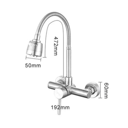 Stainless Steel Material Wall Mounted Kitchen Sink Mixer Faucet Free Rotation Hose Water Tap - Shello's Creative Boutique