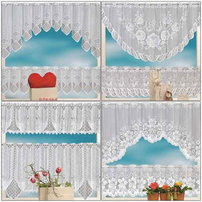 White Translucent Coffee Curtain Tulle Lace Sheer Warp Knitted Jacquard Curtains Bedroom Curtains - Shello's Creative Boutique