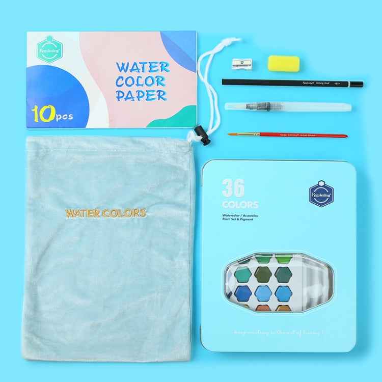 36 in 1 Solid Watercolor Paint Portable Tin Box Beginner Hand-painted Painting Tool Set