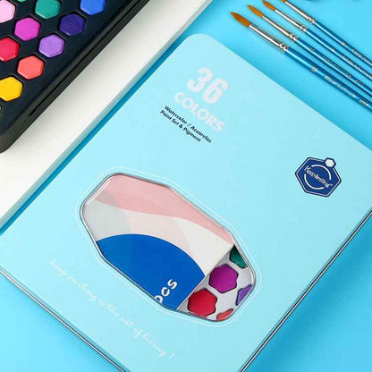 36 in 1 Solid Watercolor Paint Portable Tin Box Beginner Hand-painted Painting Tool Set