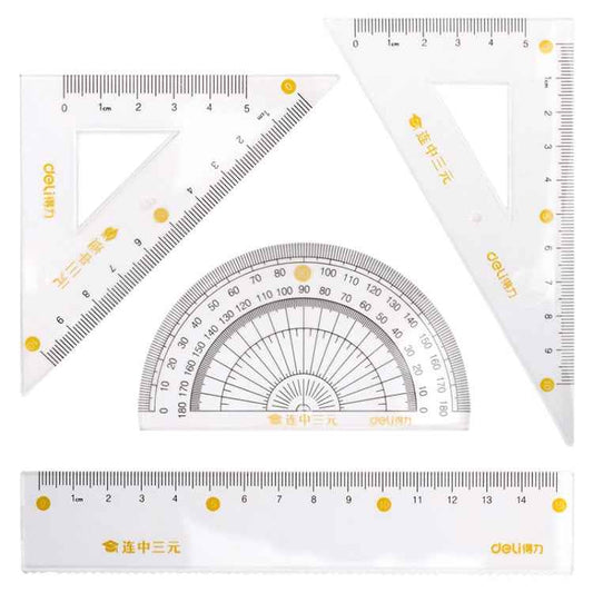 Deli 4 in 1 Student Exam Ruler Four-piece Set Containing Ruler Triangle Protractor