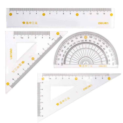Deli 4 in 1 Student Exam Ruler Four-piece Set Containing Ruler Triangle Protractor