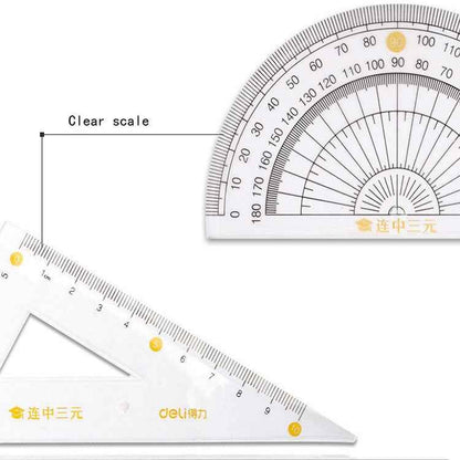 Deli 4 in 1 Student Exam Ruler Four-piece Set Containing Ruler Triangle Protractor