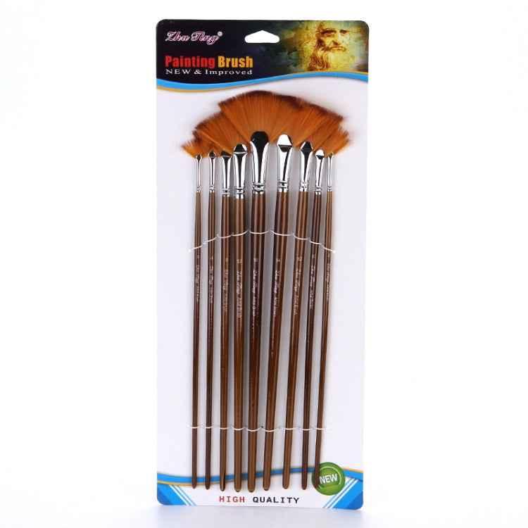 ZHU TING 9-Piece Fan-Shaped Brush Set - Nylon Hair Painting Brushes - Shello's Creative Boutique