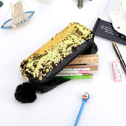 Reversible Sequin Pencil Case for Girls School Supplies Super Big Stationery Gift Magic Makeup Bag - Shello's Creative Boutique