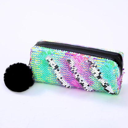 Reversible Sequin Pencil Case for Girls School Supplies Super Big Stationery Gift Magic Makeup Bag