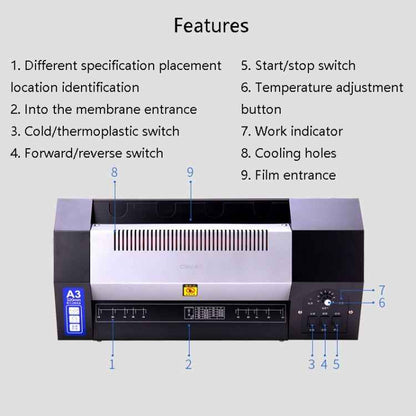 Deli 3890 Photo Laminating Machine Heat Sealing And Cold Laminating Dual-Use Laminating Machine, CN Plug