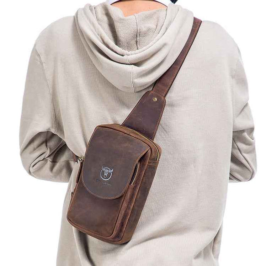 BUFF CAPTAIN 133 Men Leather Retro Shoulder Bag Diagonal Leather Bag