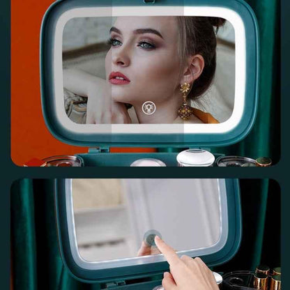 1003 LED Mirror Cosmetic Storage Box Desktop Dust-Proof Skin Care Products Large-Capacity Rack, Specification: - Shello's Creative Boutique