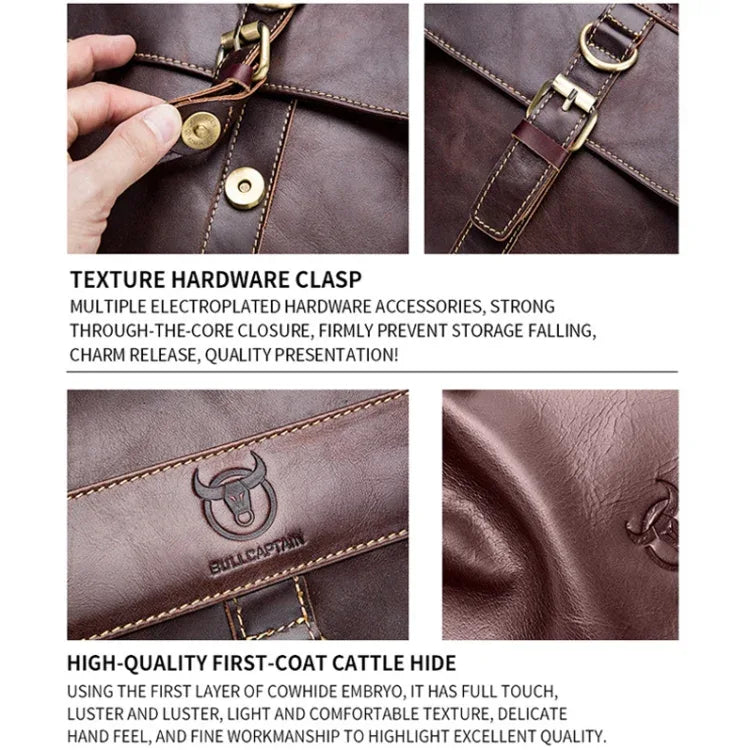 BUFF CAPTAIN 302 First-Layer Cowhide Men Casual Shoulder Bag Leather Retro Briefcase - Shello's Creative Boutique