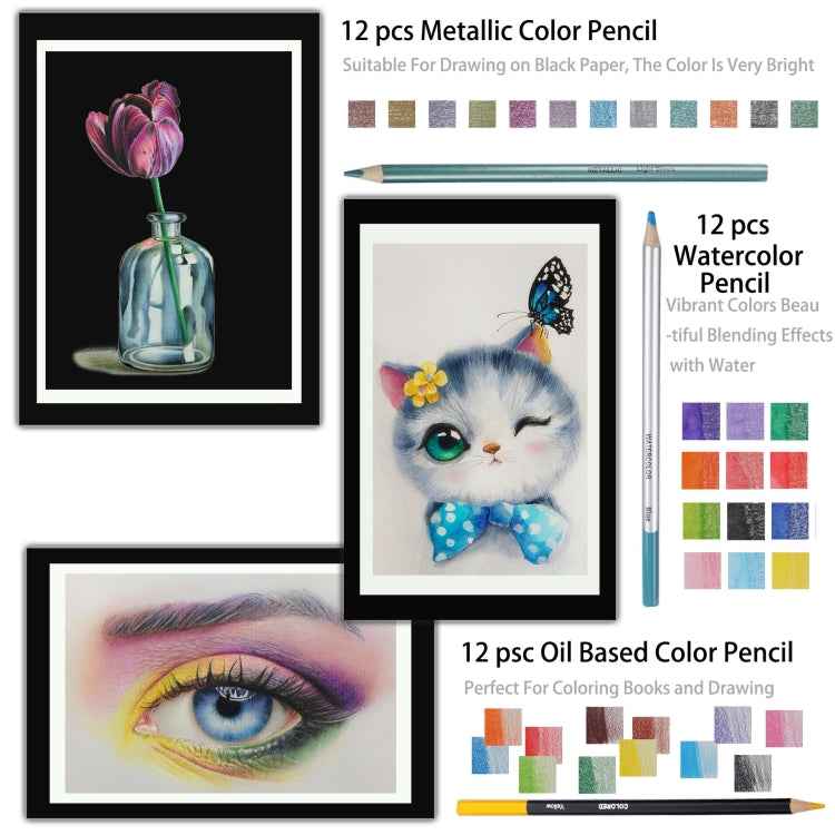 KALOLR YW-PC083  83 in 1 Portable Sketch Tool Water-Soluble Color Lead Metal Color Lead Combination Sketch Drawing Set