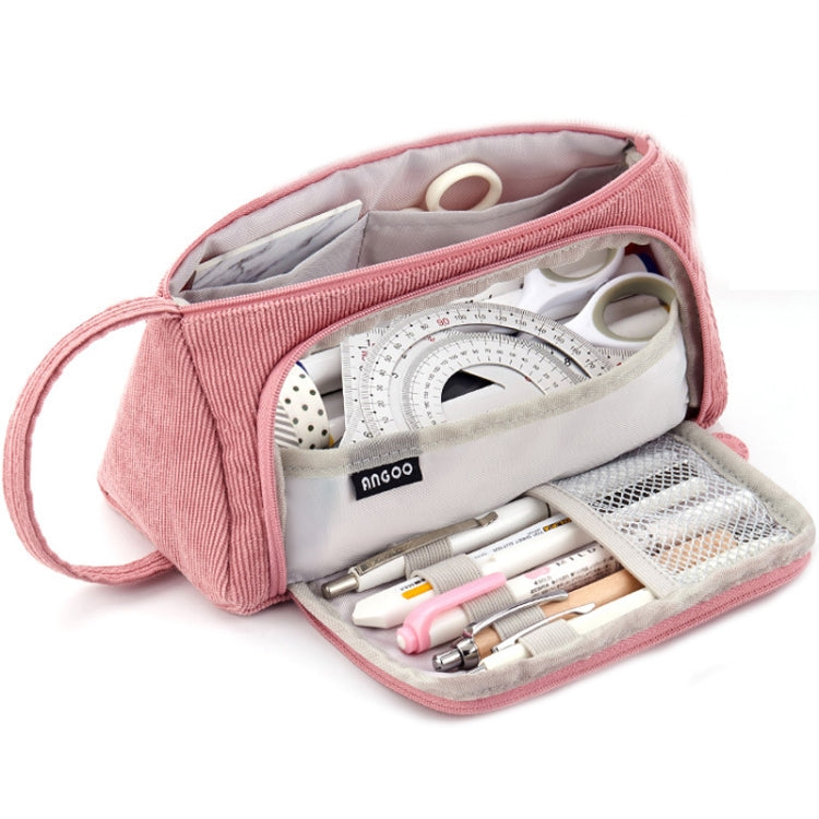 Angoo Student Large-Capacity Stationery Bag Portable Gift Cosmetic Bag, Black Corduroy, Grass Green  Corduroy, Bean Pink Corduroy, FD Snow, FD Light Pink