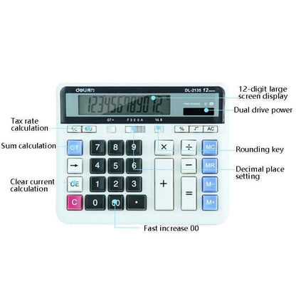Deli 2135 Computer Keyboard Calculator Big Button Bank Office Finance Accounting Solar Calculator