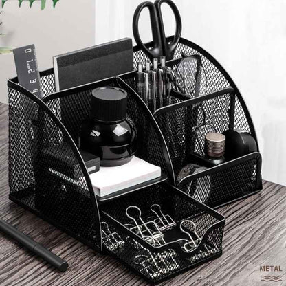 Deli 9200 Full Metal Hollow Pen Holder Office Supplies Storage Box