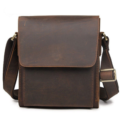 Vintage Crazy Horse Leather Men Shoulder Bag Messenger Bag, Black, Brown, Dark Brown - Shello's Creative Boutique