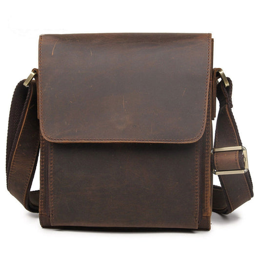 Vintage Crazy Horse Leather Men Shoulder Bag Messenger Bag, Dark Brown, Black, Brown