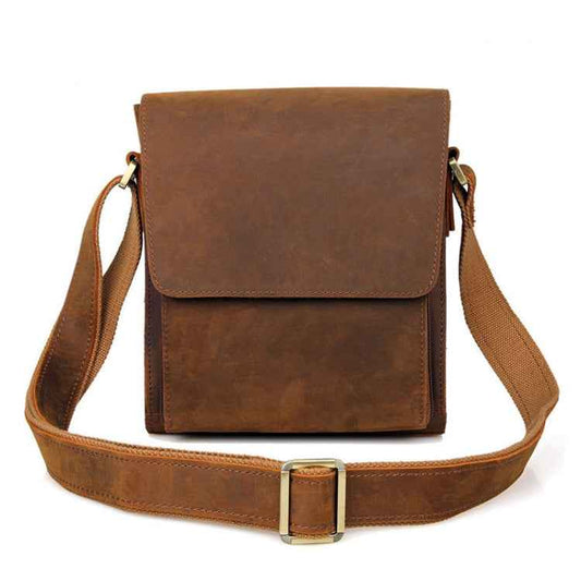Vintage Crazy Horse Leather Men Shoulder Bag Messenger Bag