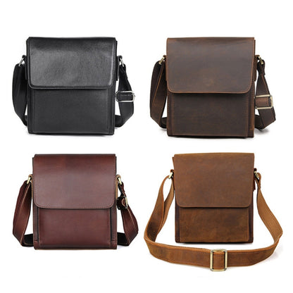 Vintage Crazy Horse Leather Men Shoulder Bag Messenger Bag, Black, Brown, Dark Brown - Shello's Creative Boutique