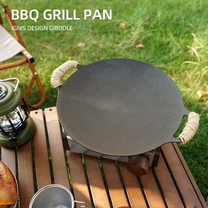 Outdoor Camping BBQ Cast Iron Grill Pan,Style:, Baking Pan Only, Baking Pan+Hemp Rope, Baking Pan+Hemp Rope+Storage Bag, Baking Pan+Net+Hemp Rope, Baking Pan+Net+Hemp Rope+Storage Bag - Shello's Creative Boutique