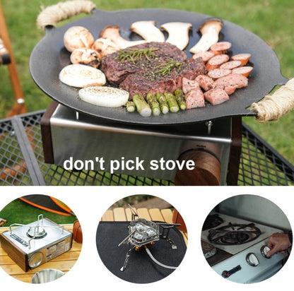 Outdoor Camping BBQ Cast Iron Grill Pan,Style:, Baking Pan Only, Baking Pan+Hemp Rope, Baking Pan+Hemp Rope+Storage Bag, Baking Pan+Net+Hemp Rope, Baking Pan+Net+Hemp Rope+Storage Bag - Shello's Creative Boutique