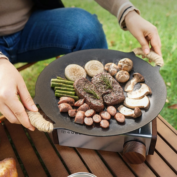 Outdoor Camping BBQ Cast Iron Grill Pan,Style:, Baking Pan Only, Baking Pan+Hemp Rope, Baking Pan+Hemp Rope+Storage Bag, Baking Pan+Net+Hemp Rope, Baking Pan+Net+Hemp Rope+Storage Bag - Shello's Creative Boutique