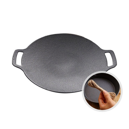 Outdoor Camping BBQ Cast Iron Grill Pan,Style:, Baking Pan Only, Baking Pan+Hemp Rope, Baking Pan+Hemp Rope+Storage Bag, Baking Pan+Net+Hemp Rope, Baking Pan+Net+Hemp Rope+Storage Bag - Shello's Creative Boutique