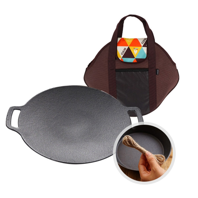 Outdoor Camping BBQ Cast Iron Grill Pan,Style:, Baking Pan Only, Baking Pan+Hemp Rope, Baking Pan+Hemp Rope+Storage Bag, Baking Pan+Net+Hemp Rope, Baking Pan+Net+Hemp Rope+Storage Bag - Shello's Creative Boutique