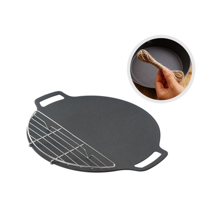 Outdoor Camping BBQ Cast Iron Grill Pan,Style:, Baking Pan Only, Baking Pan+Hemp Rope, Baking Pan+Hemp Rope+Storage Bag, Baking Pan+Net+Hemp Rope, Baking Pan+Net+Hemp Rope+Storage Bag - Shello's Creative Boutique